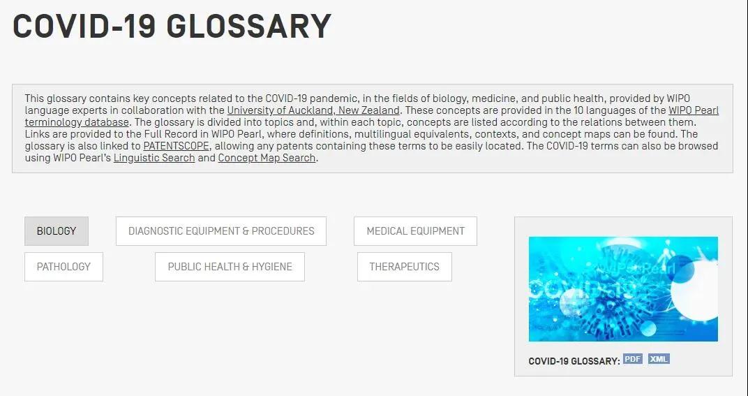 WIPO术语数据库新增2019冠状病毒病术语